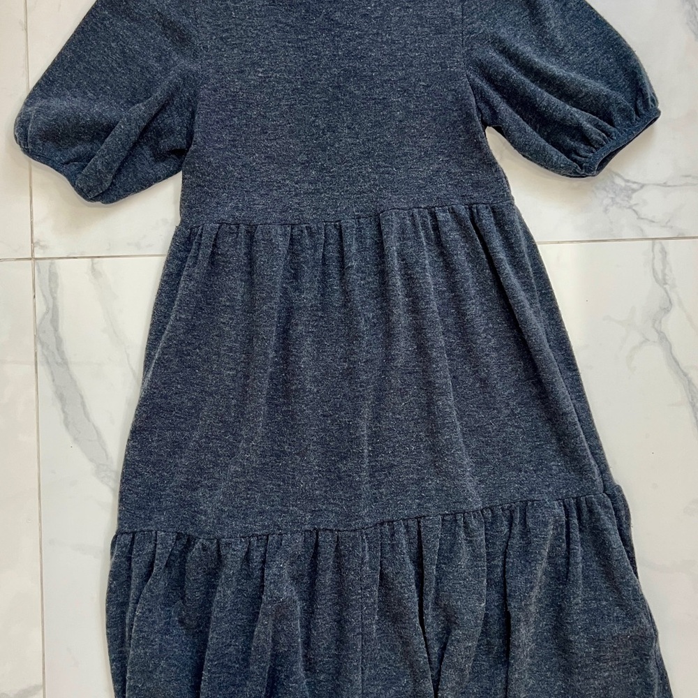 ZARA Grey Puff-Sleeve Tiered Midi Dress